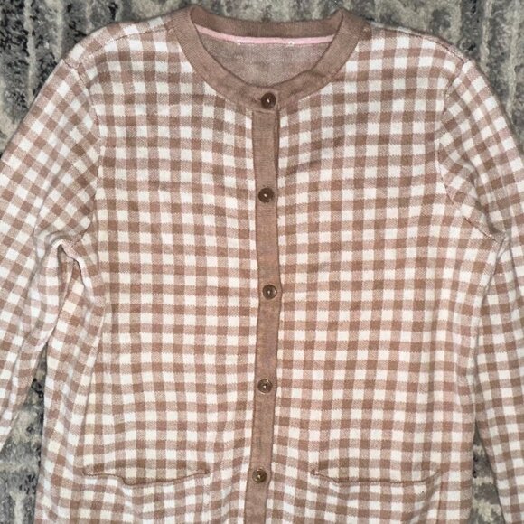 Size SIsaac Mizrahi Live! Gingham Jacquard Button Front Cardigan Cappuccino M - Picture 4 of 10